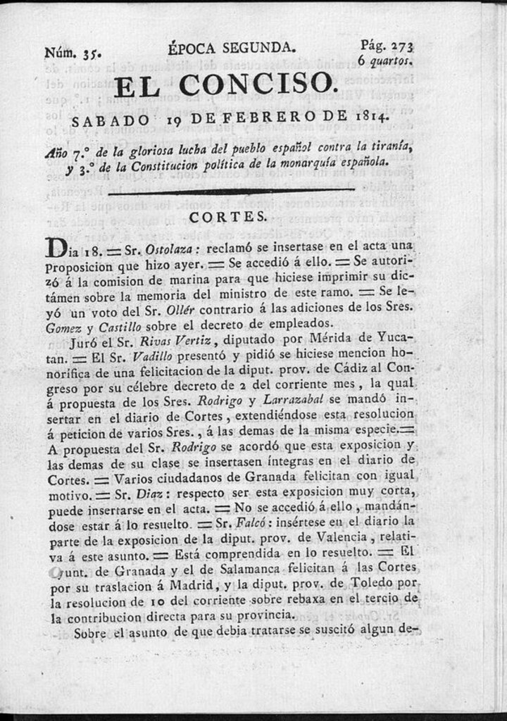 Miniatura de El Conciso del 19 de febrero de 1814