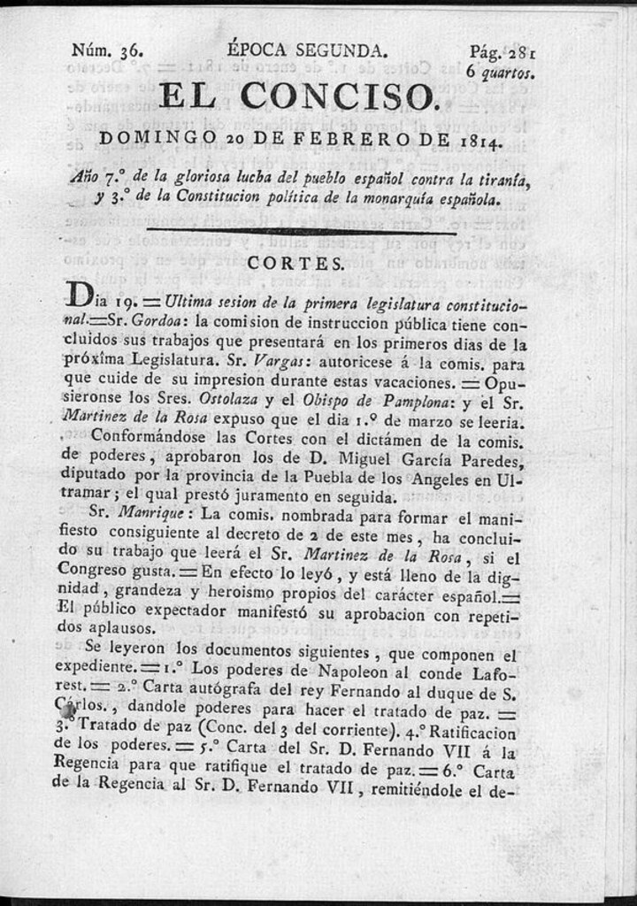 Miniatura de El Conciso del 20 de febrero de 1814