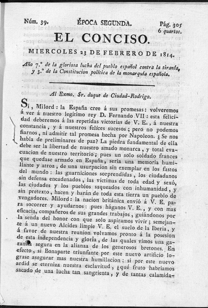 Miniatura de El Conciso del 23 de febrero de 1814