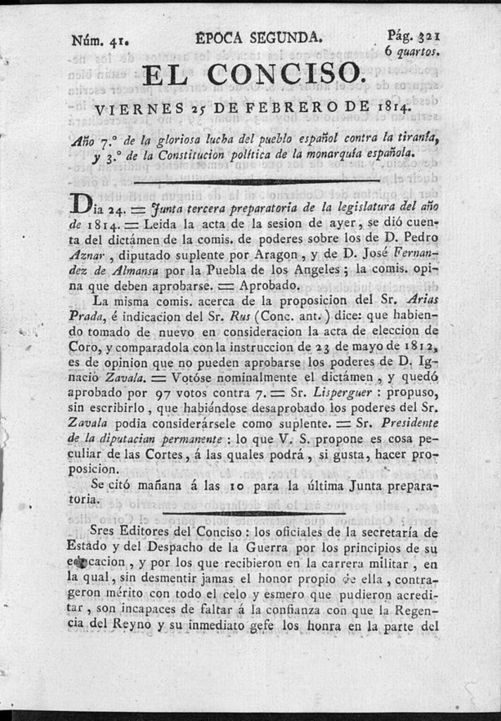 Miniatura de El Conciso del 25 de febrero de 1814