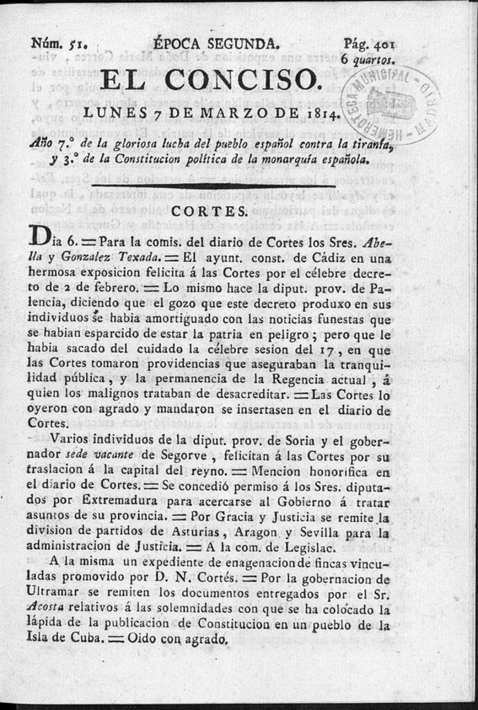Miniatura de El Conciso del 7 de marzo de 1814