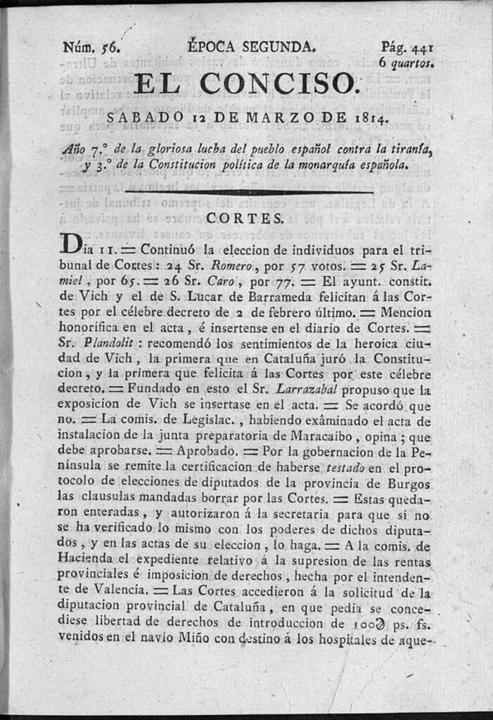 Miniatura de El Conciso del 12 de marzo de 1814