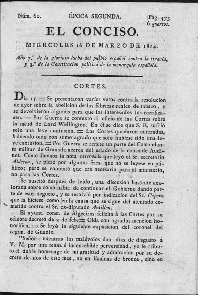 Miniatura de El Conciso del 16 de marzo de 1814