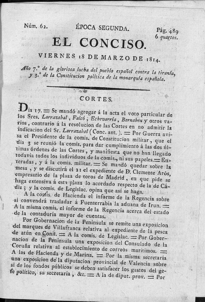 Miniatura de El Conciso del 18 de marzo de 1814