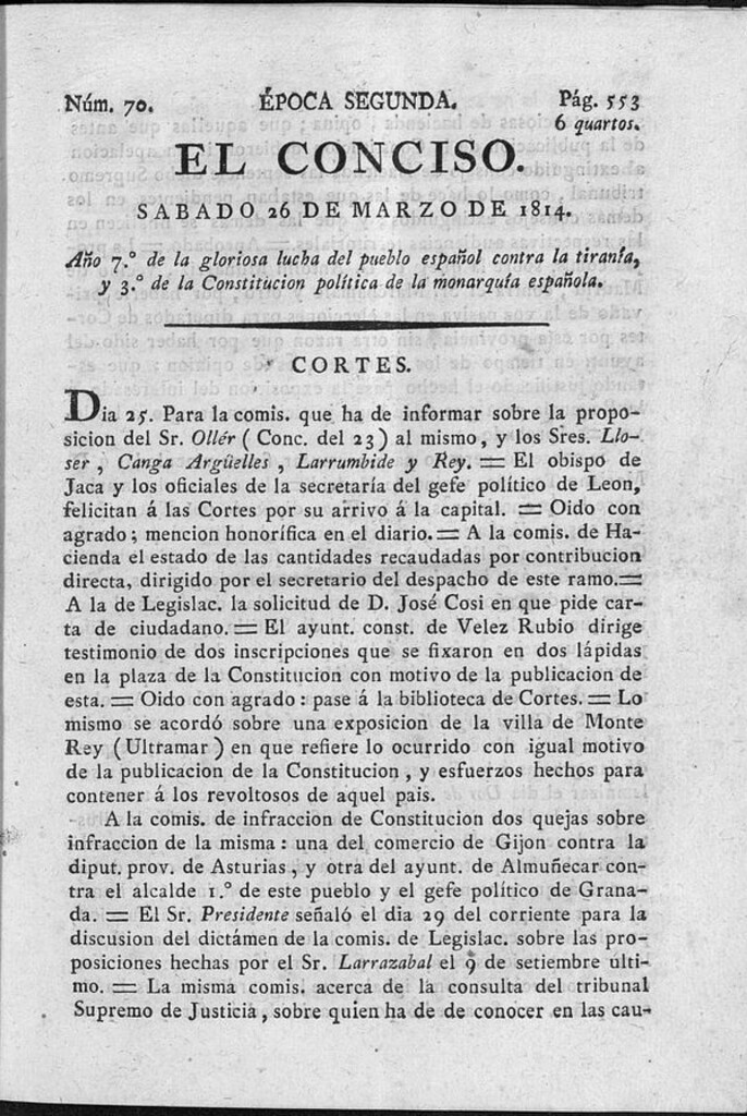 Miniatura de El Conciso del 26 de marzo de 1814