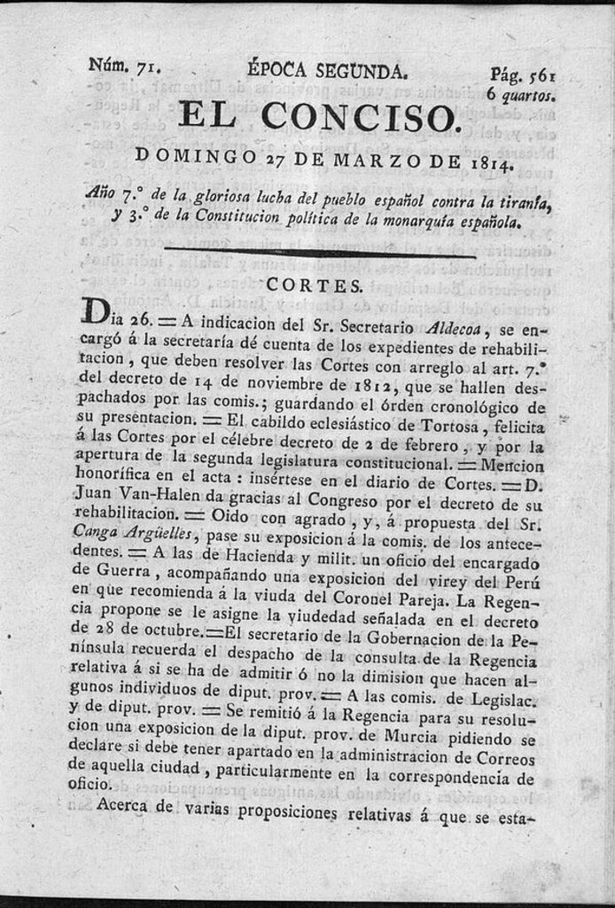 Miniatura de El Conciso del 27 de marzo de 1814