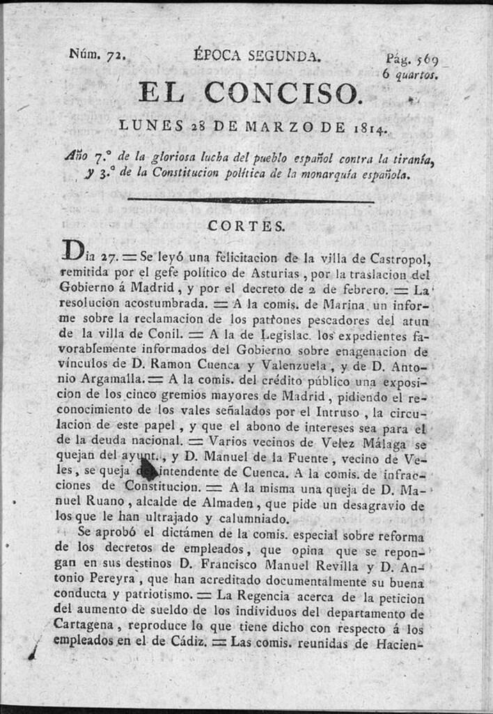 Miniatura de El Conciso del 28 de marzo de 1814