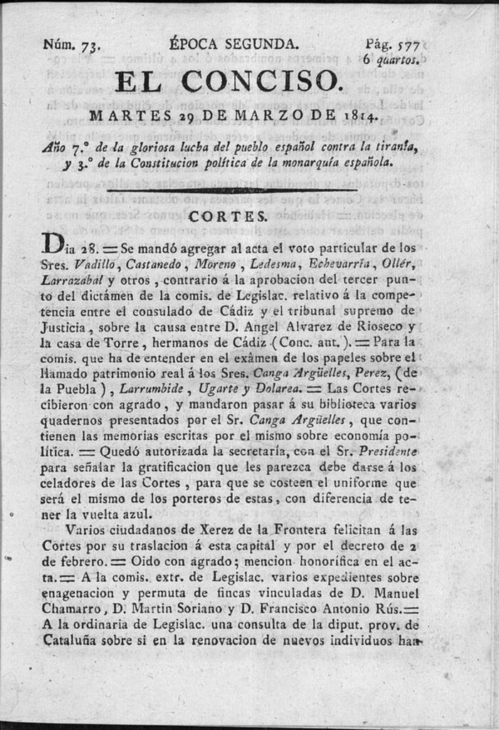 Miniatura de El Conciso del 29 de marzo de 1814