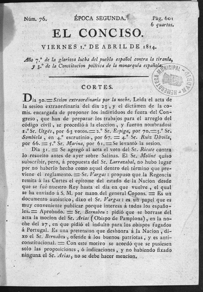 Miniatura de El Conciso del 1 de abril de 1814