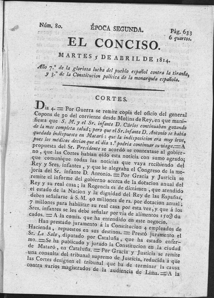Miniatura de El Conciso del 5 de abril de 1814