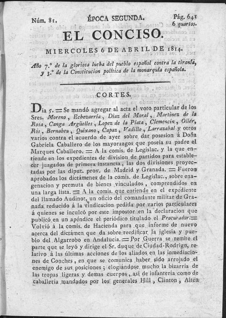 Miniatura de El Conciso del 6 de abril de 1814