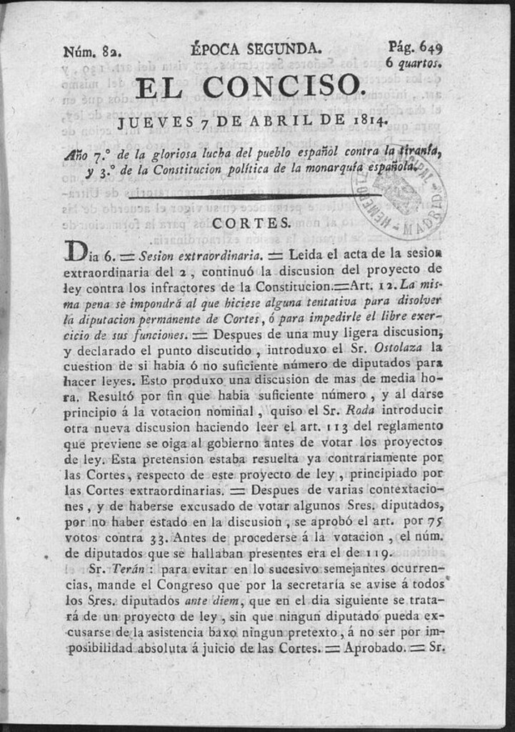 Miniatura de El Conciso del 7 de abril de 1814