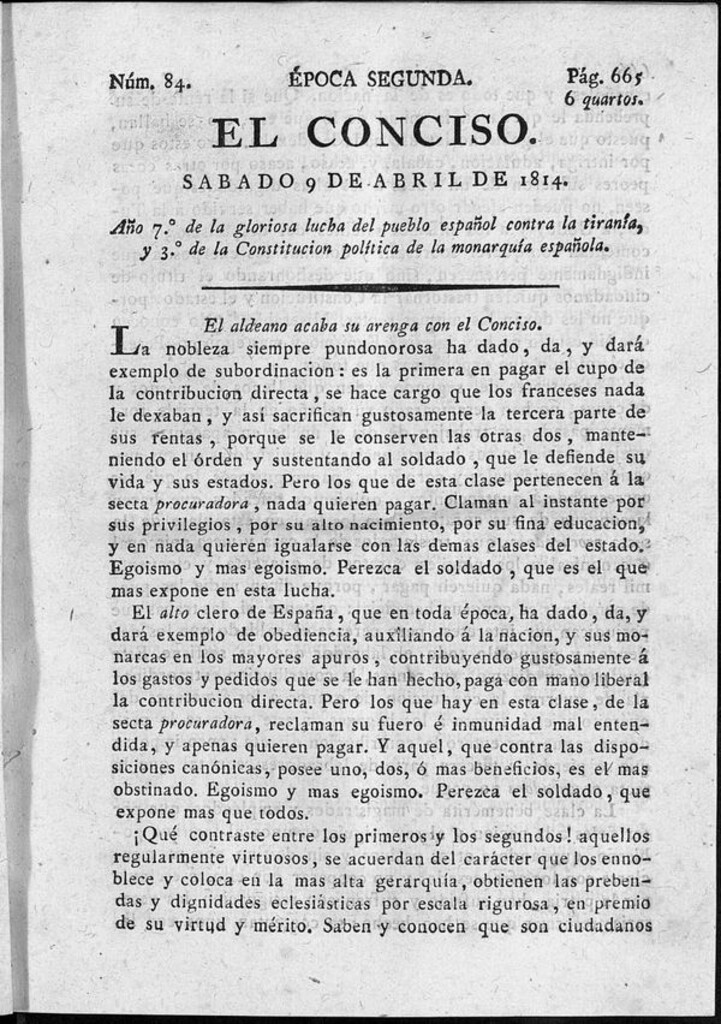 Miniatura de El Conciso del 9 de abril de 1814