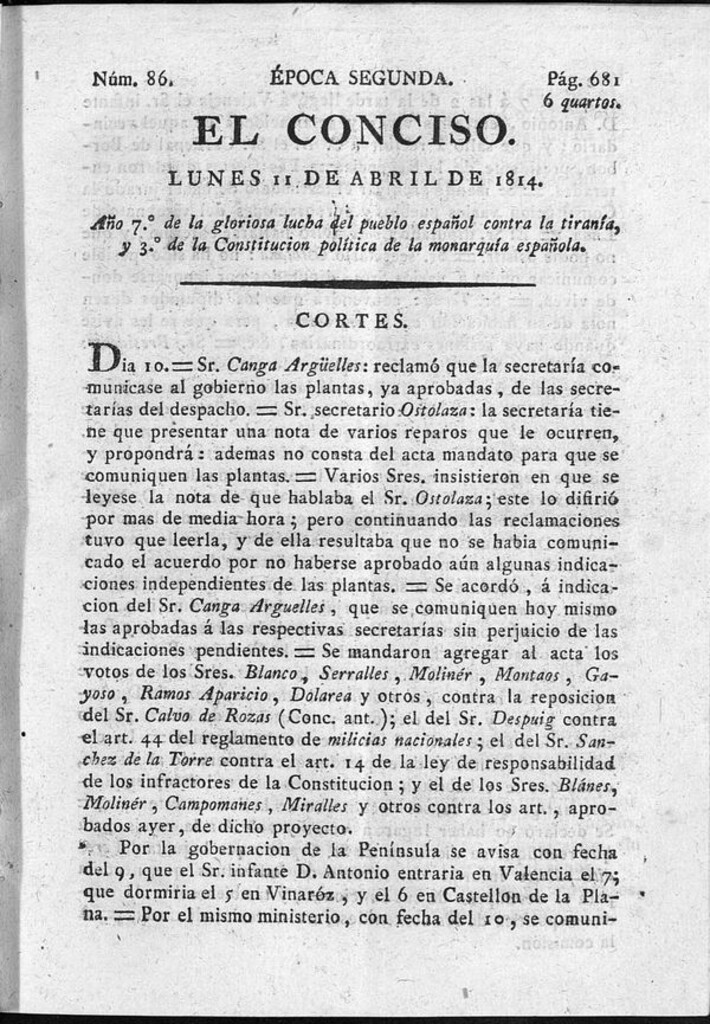 Miniatura de El Conciso del 11 de abril de 1814