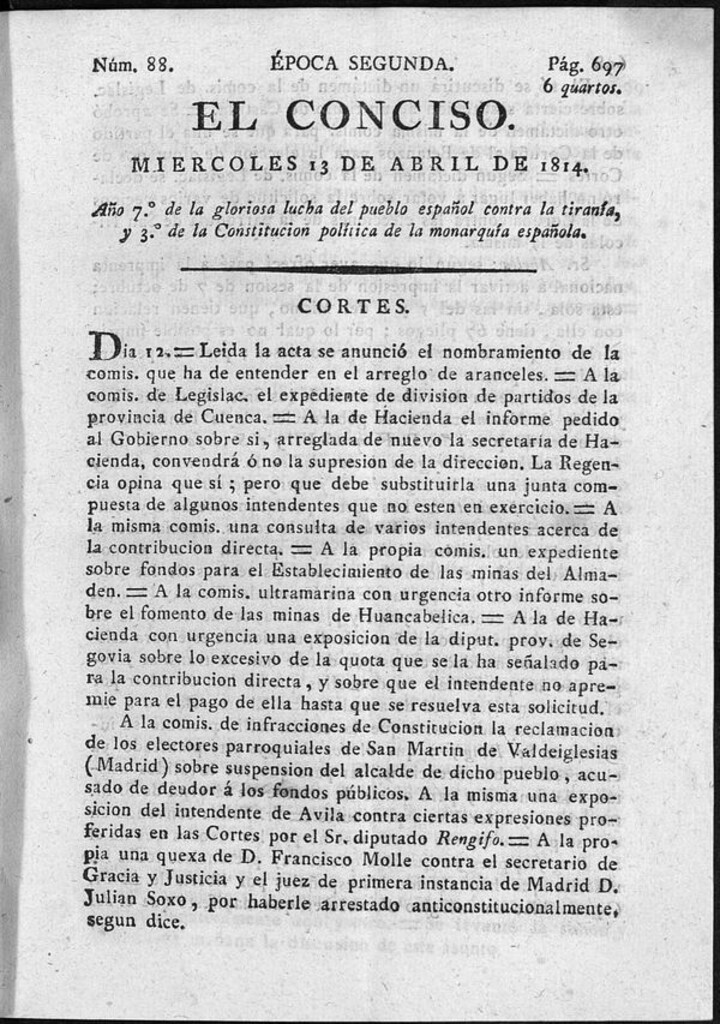 Miniatura de El Conciso del 13 de abril de 1814