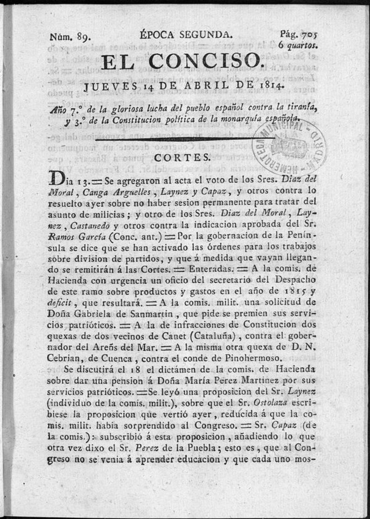 Miniatura de El Conciso del 14 de abril de 1814