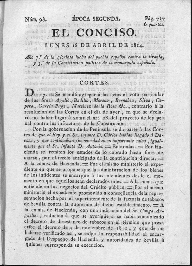 Miniatura de El Conciso del 18 de abril de 1814
