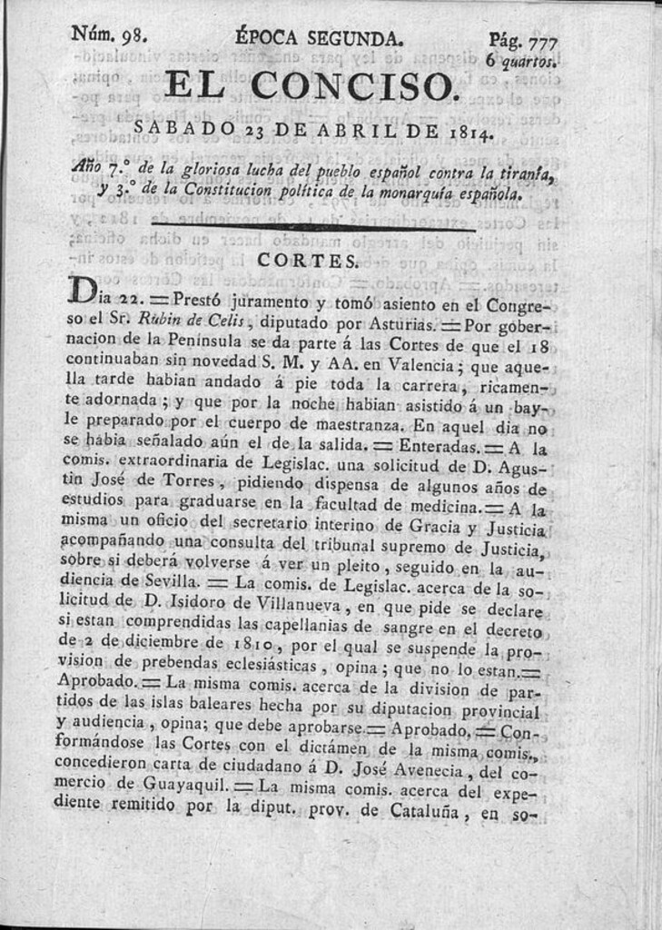 Miniatura de El Conciso del 23 de abril de 1814