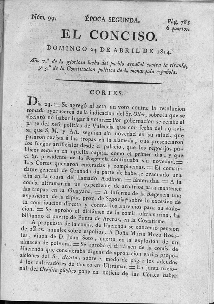 Miniatura de El Conciso del 24 de abril de 1814