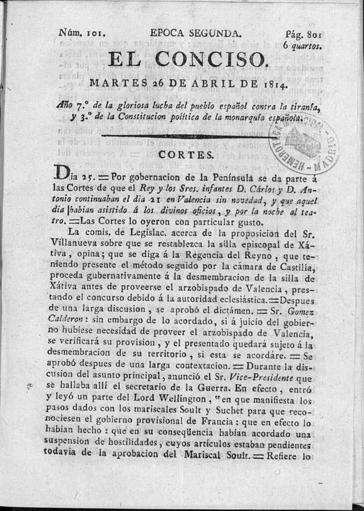 Miniatura de El Conciso del 26 de abril de 1814
