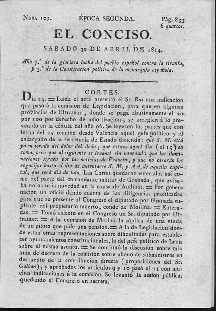 Miniatura de El Conciso del 30 de abril de 1814