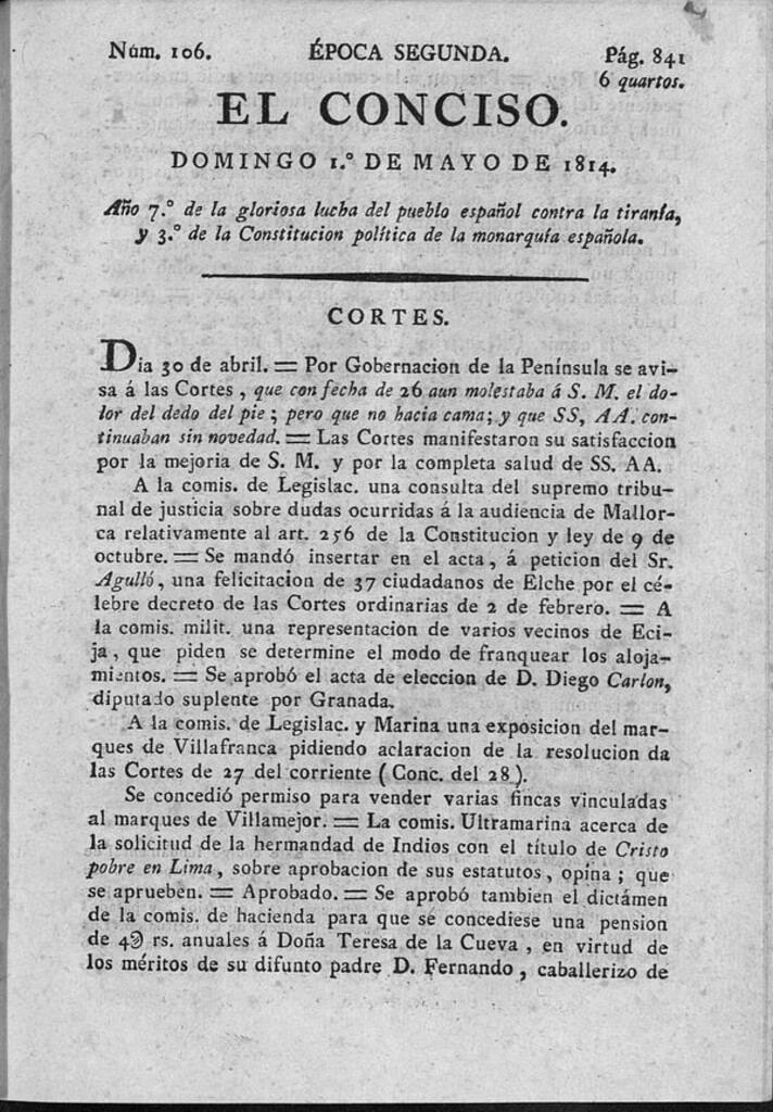 Miniatura de El Conciso del 1 de mayo de 1814