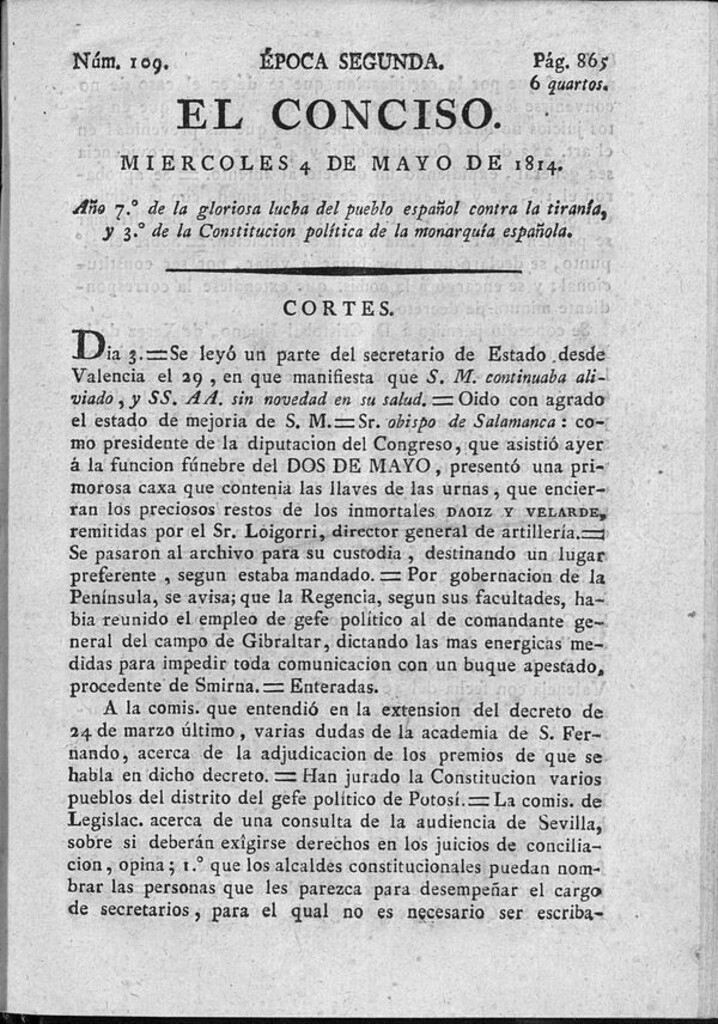 Miniatura de El Conciso del 4 de mayo de 1814