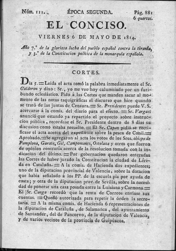 Miniatura de El Conciso del 6 de mayo de 1814