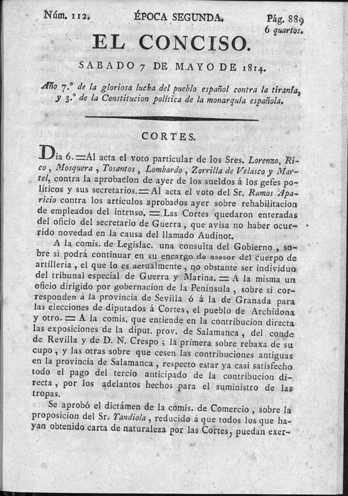 Miniatura de El Conciso del 7 de mayo de 1814