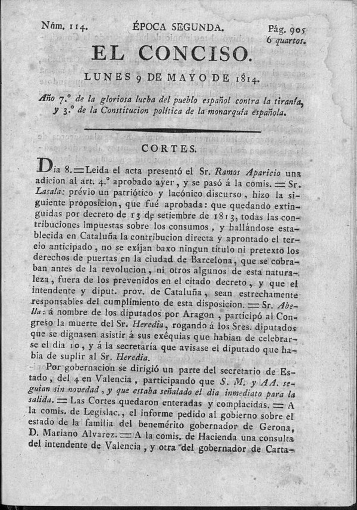 Miniatura de El Conciso del 9 de mayo de 1814