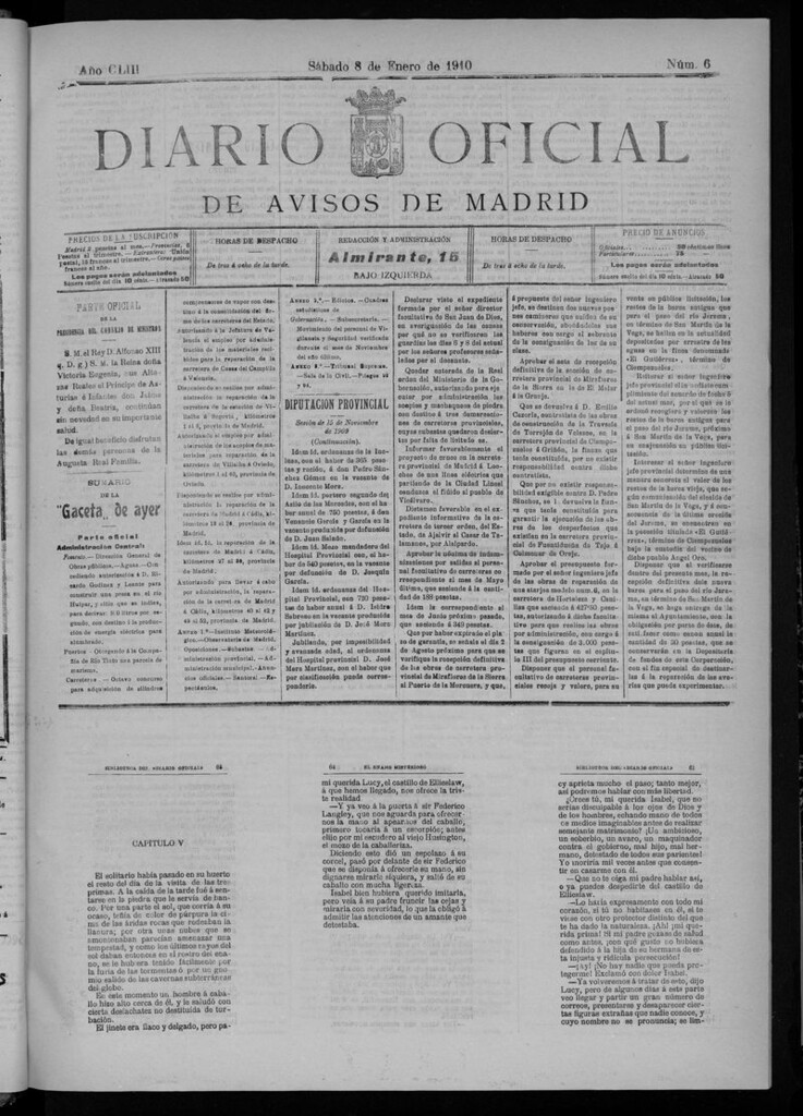 Miniatura de Diario Oficial de Avisos de Madrid del sábado 8 de enero de 1910