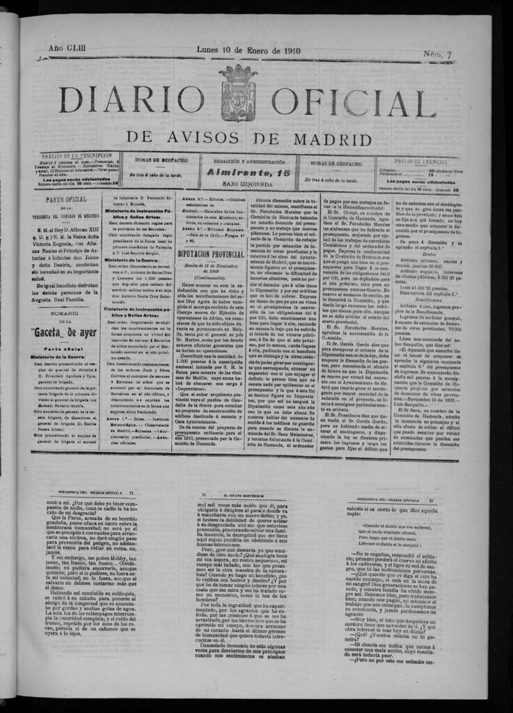 Miniatura de Diario Oficial de Avisos de Madrid del lunes 10 de enero de 1910