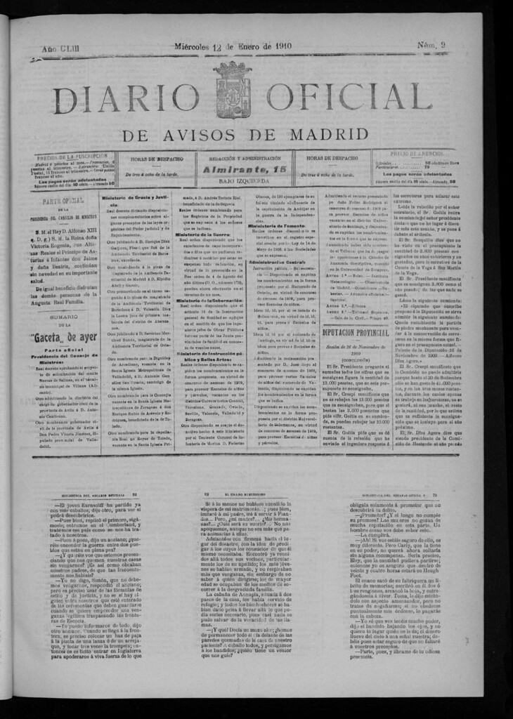 Miniatura de Diario Oficial de Avisos de Madrid del miércoles 12 de enero de 1910