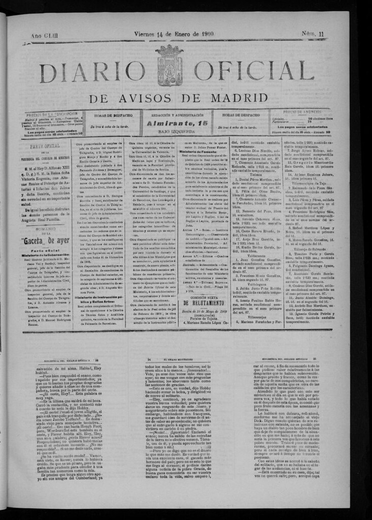 Miniatura de Diario Oficial de Avisos de Madrid del viernes 14 de enero de 1910