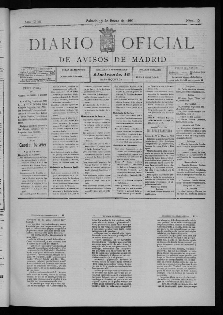 Miniatura de Diario Oficial de Avisos de Madrid del sábado 15 de enero de 1910
