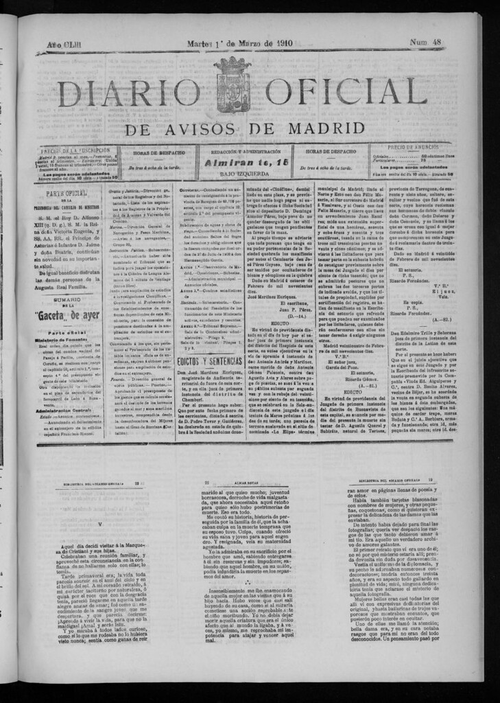 Miniatura de Diario Oficial de Avisos de Madrid del martes 1 de marzo de 1910