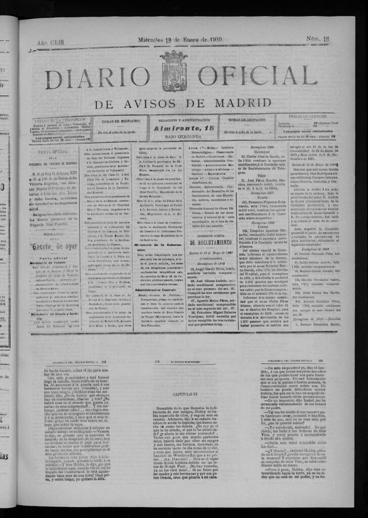Miniatura de Diario Oficial de Avisos de Madrid del miércoles 19 de enero de 1910