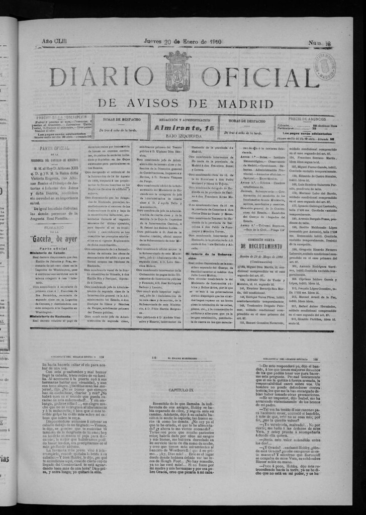 Miniatura de Diario Oficial de Avisos de Madrid del jueves 20 de enero de 1910