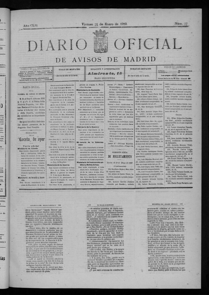 Miniatura de Diario Oficial de Avisos de Madrid del viernes 21 de enero de 1910