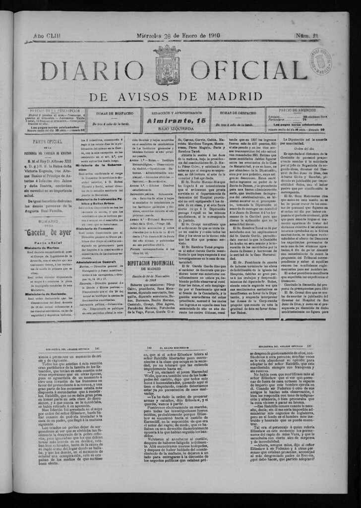 Miniatura de Diario Oficial de Avisos de Madrid del miércoles 26 de enero de 1910
