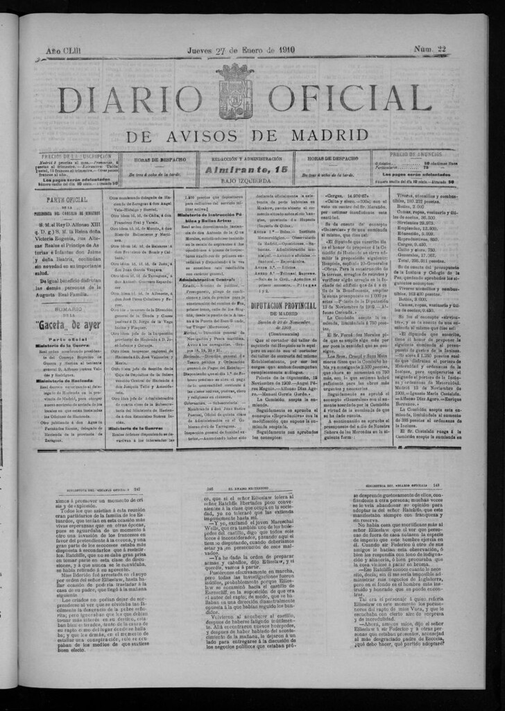 Miniatura de Diario Oficial de Avisos de Madrid del jueves 27 de enero de 1910