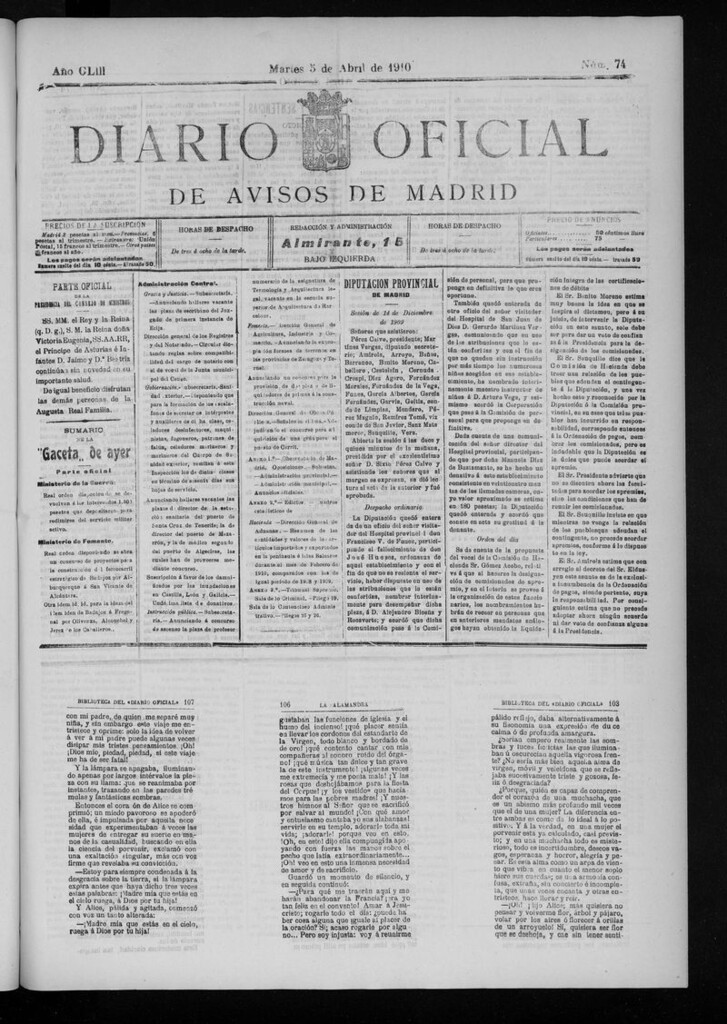 Miniatura de Diario Oficial de Avisos de Madrid del martes 5 de abril de 1910
