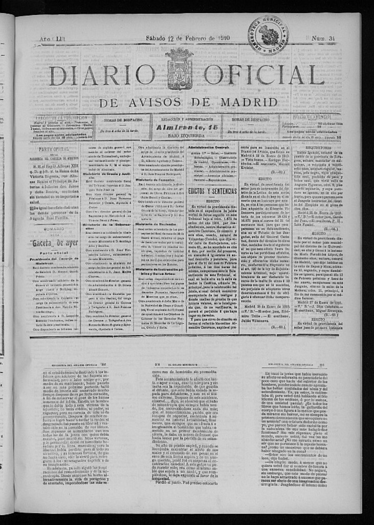 Miniatura de Diario Oficial de Avisos de Madrid del 12 de febrero de 1910