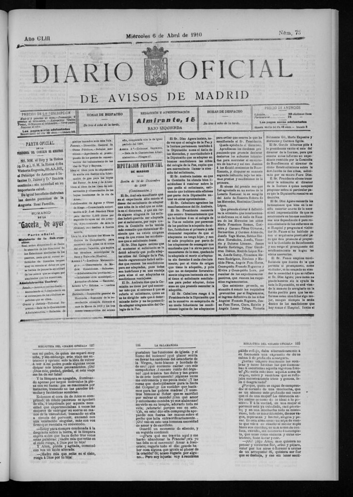 Miniatura de Diario Oficial de Avisos de Madrid del miércoles 6 de abril de 1910