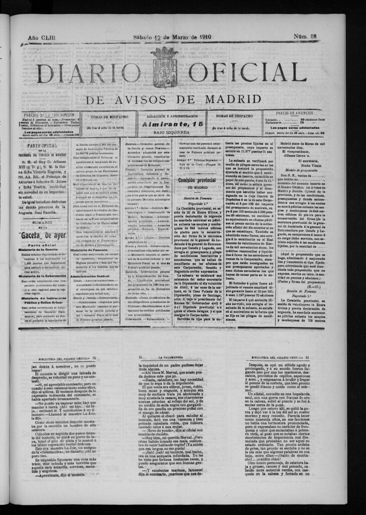 Miniatura de Diario Oficial de Avisos de Madrid del sábado 12 de marzo 1910