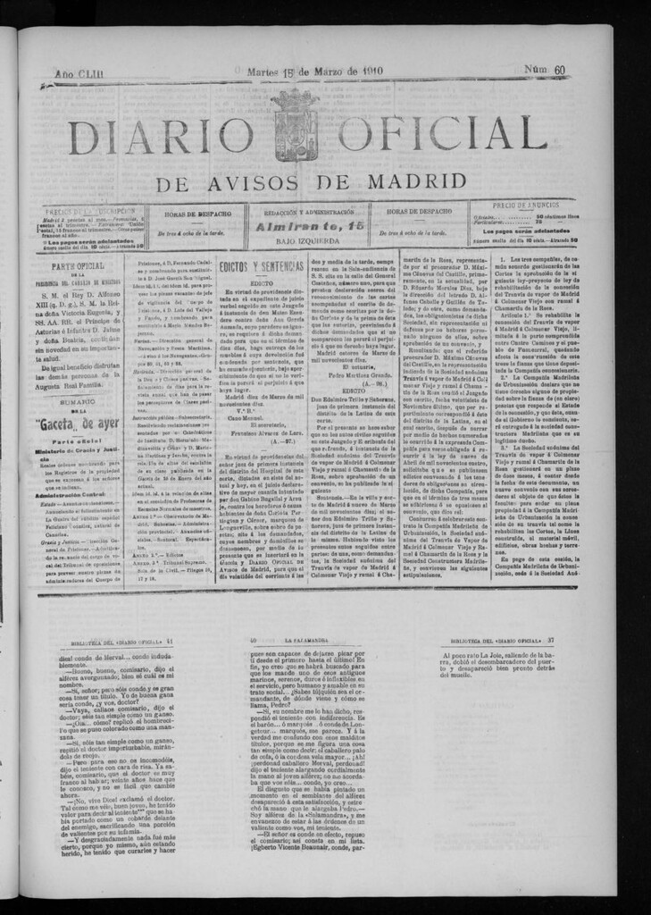 Miniatura de Diario Oficial de Avisos de Madrid del martes 15 de marzo 1910