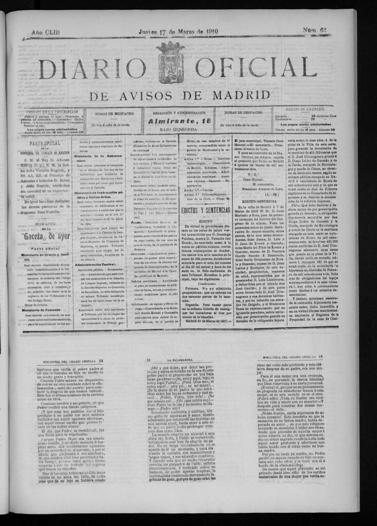 Miniatura de Diario Oficial de Avisos de Madrid del jueves 17 de marzo 1910