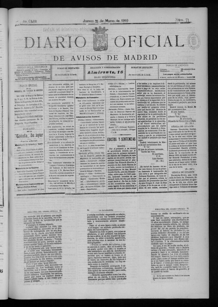 Miniatura de Diario Oficial de Avisos de Madrid del jueves 31 de marzo 1910