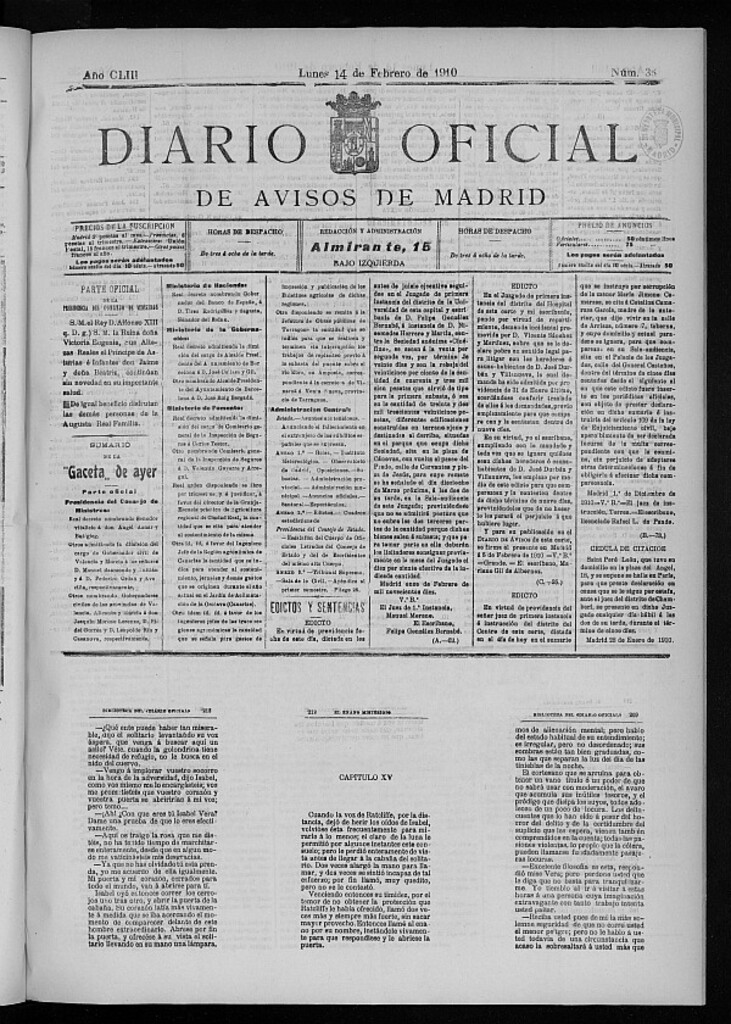 Miniatura de Diario Oficial de Avisos de Madrid del 14 de febrero de 1910