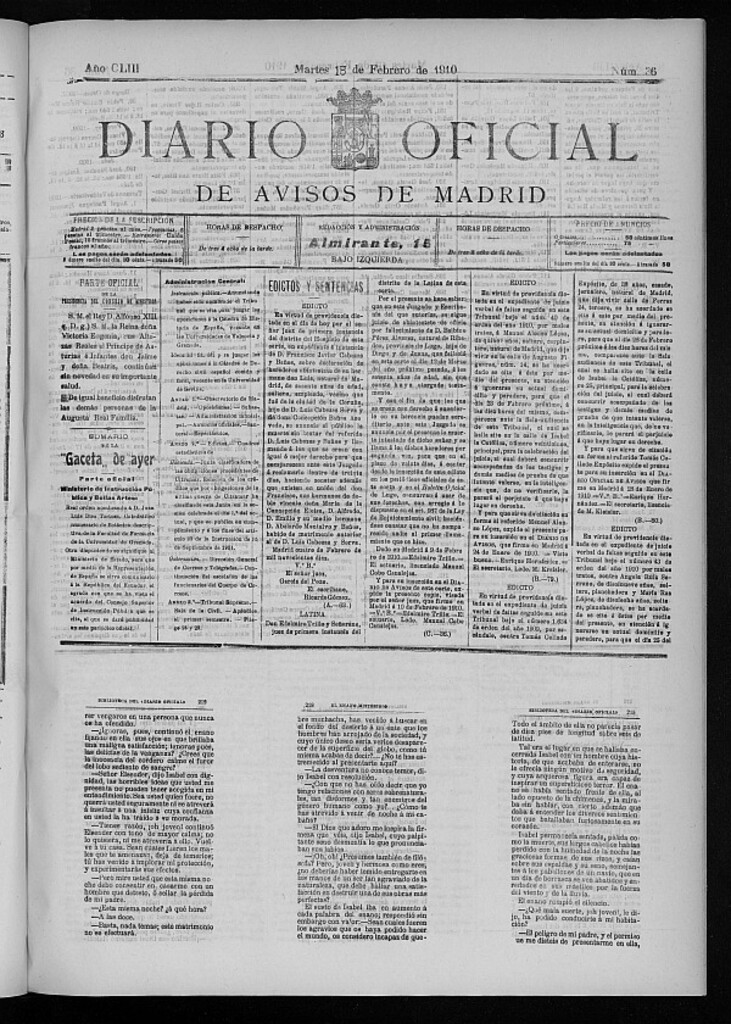Miniatura de Diario Oficial de Avisos de Madrid del 15 de febrero de 1910
